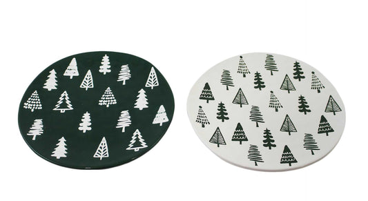 Green/White Christmas Tree Plates (Set of 2)