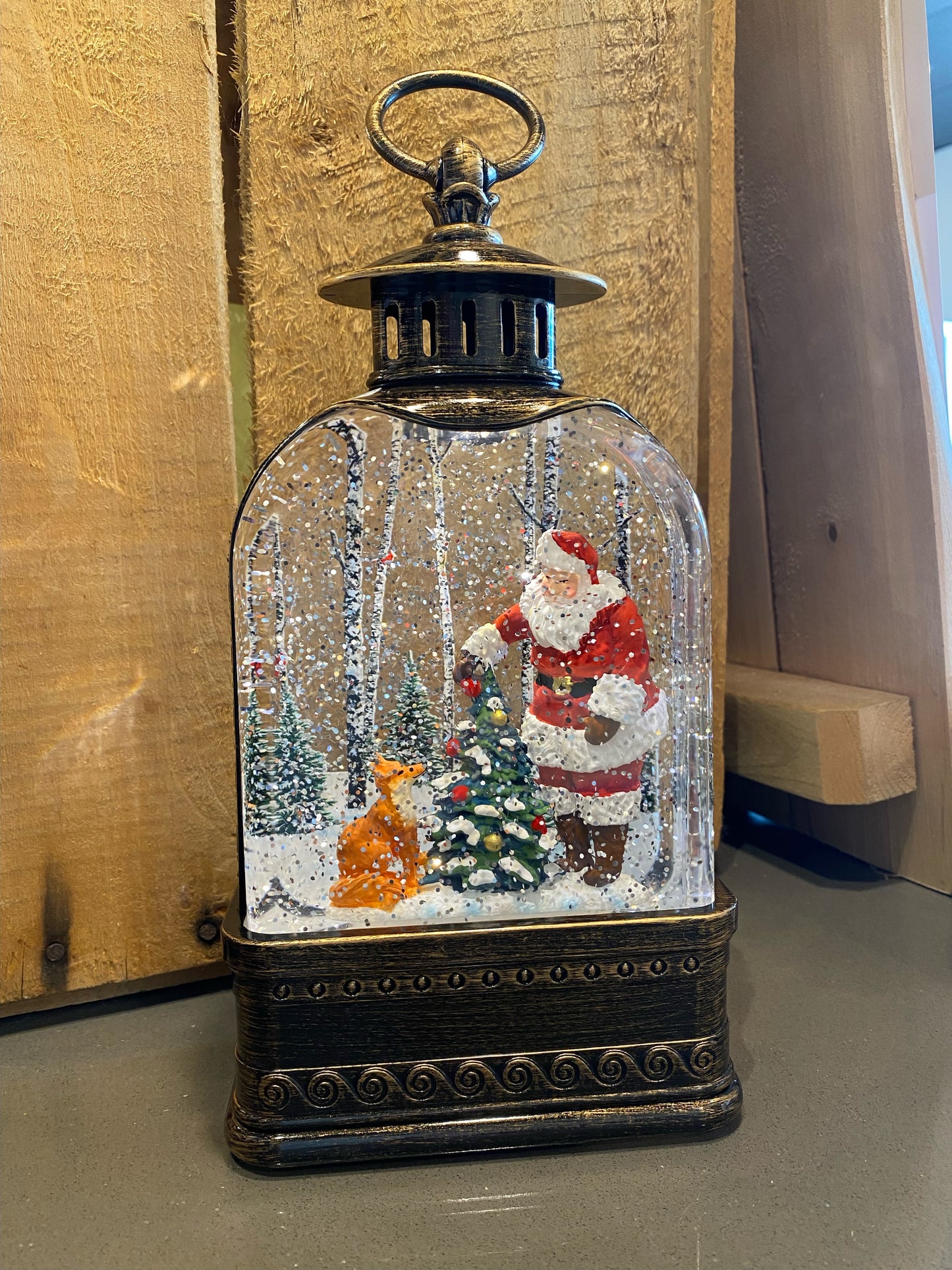 Santa & Fox Snowglobe Lantern