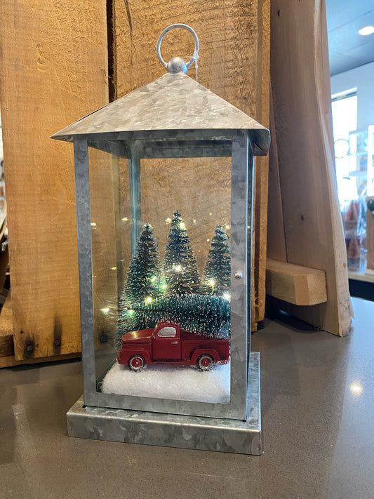 Metal Lantern w/ Red Truck