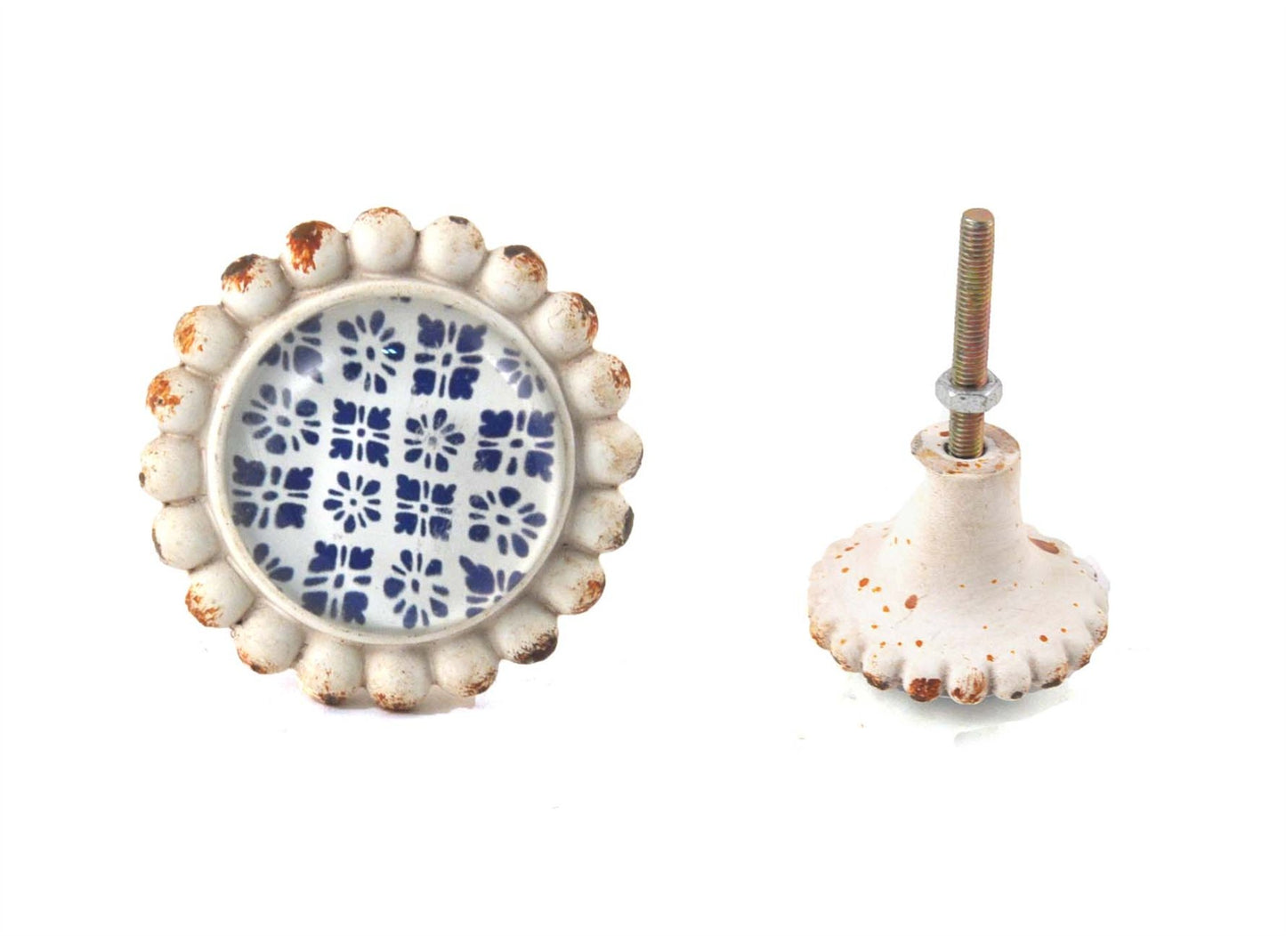 White & Blue Floral Knob