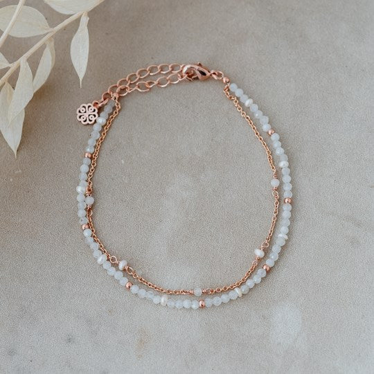 Bethany Bracelet | White Moonstone + White Pearl