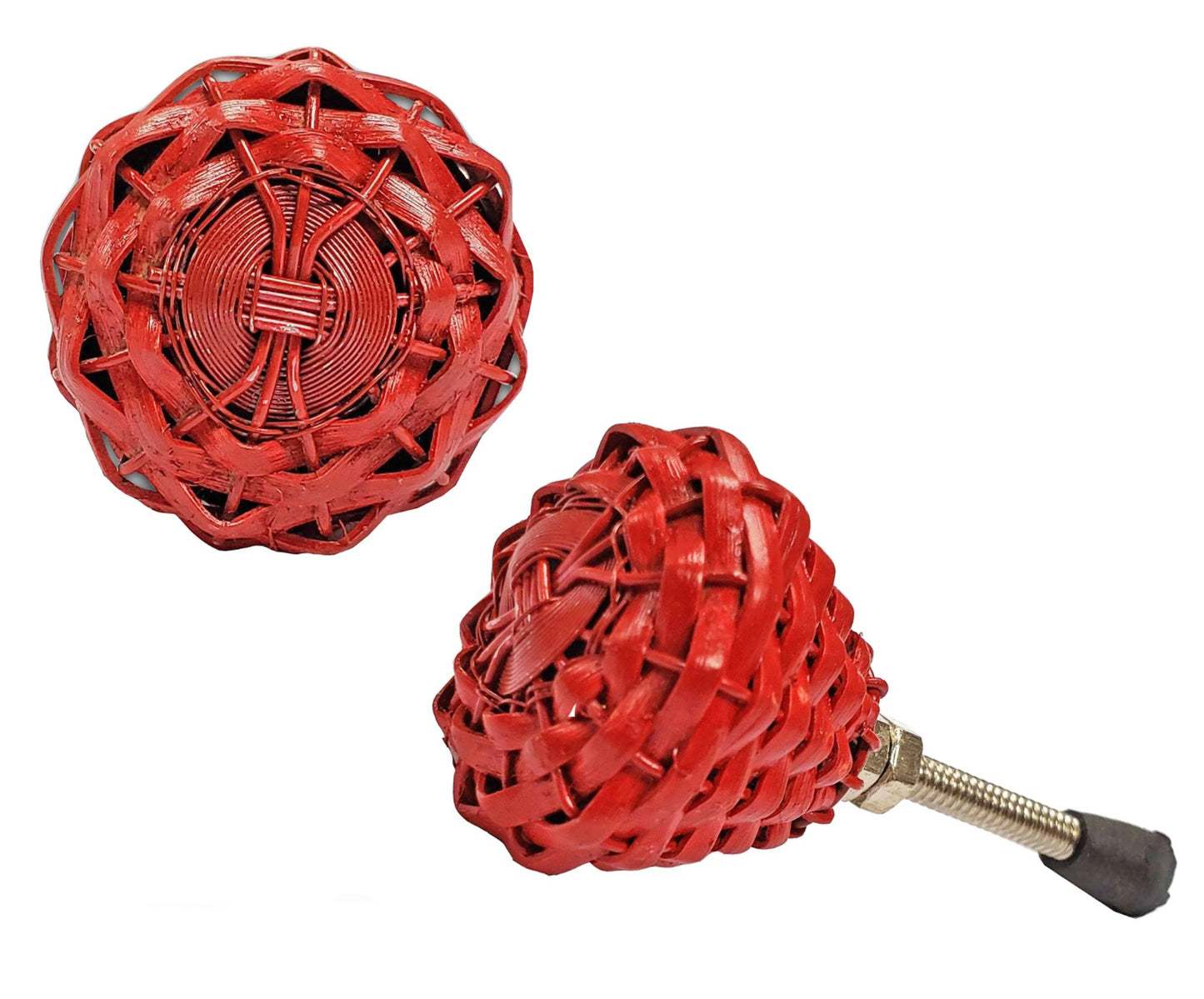 Red Leather Woven Knob