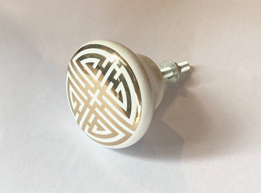 White & Gold Geometric Knob